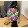 Damen-Sommertasche, großes Blumen- und kleines rundes Design.