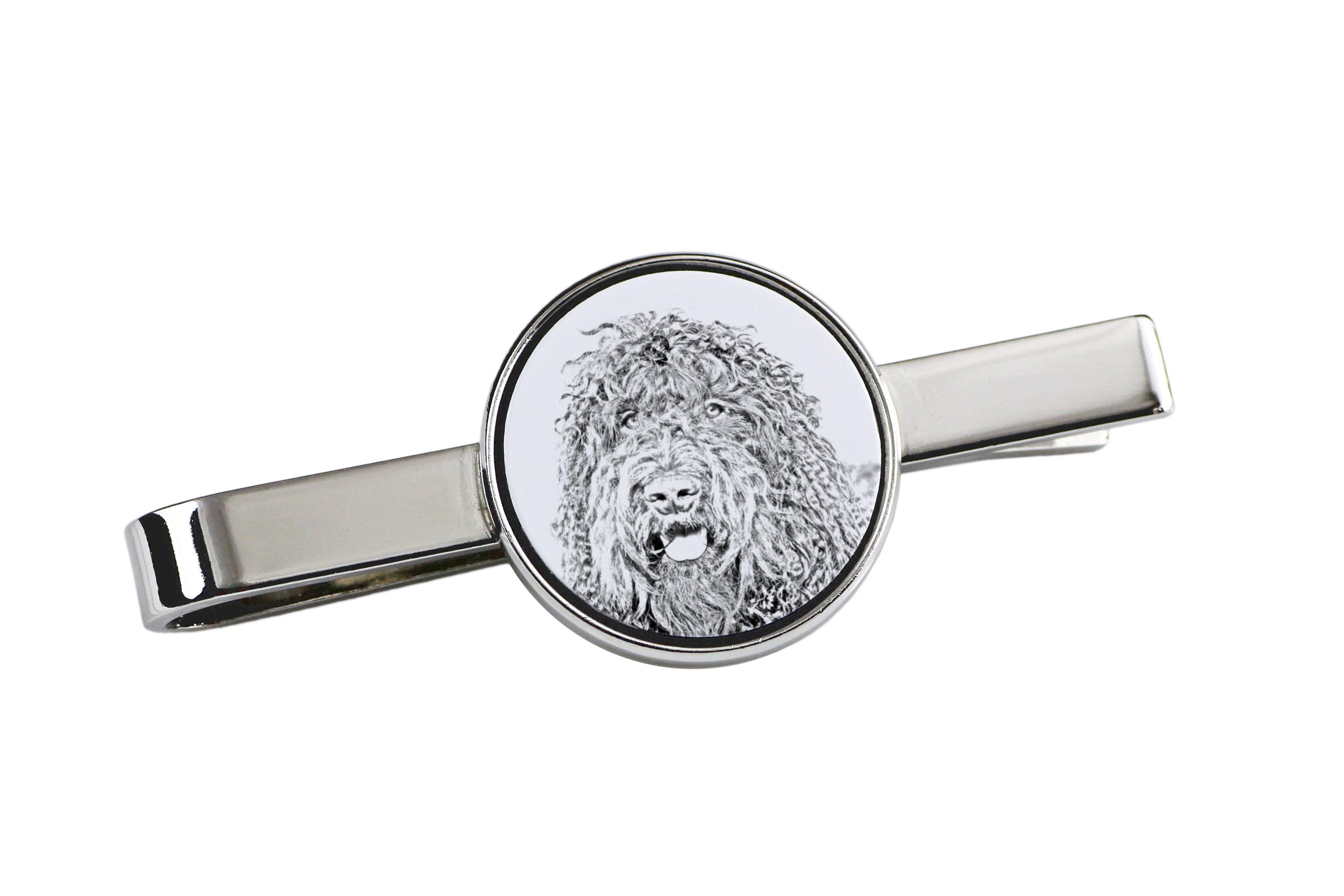 

Barbet, French Water Dog - tie clip with a dog, personalized tie clip, a unique gift for a man from the Art-Dog brand срібний