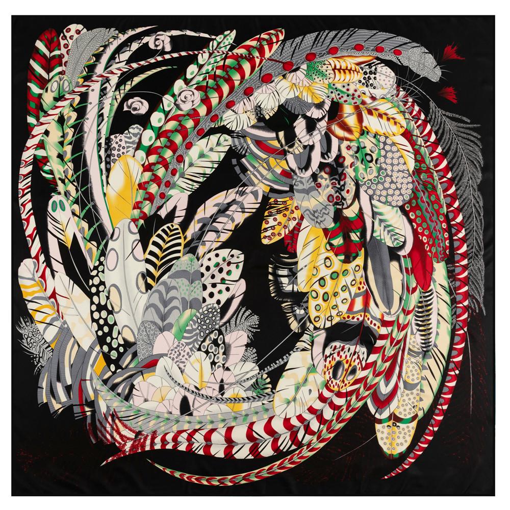 POBING Silk Scarf Women Large Shawls Back Garden Print Stoles Square Bandana Luxury Kerchief Hijab Female Foulards 130CM