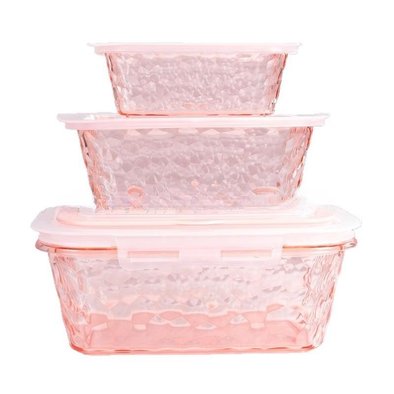 Стеклянный Ланч-бокс Контейнер для хранения свежести Герметичный Пластиковый Контейнер для хранения свежести Миска для хранения свежести для домашнего использования розовый