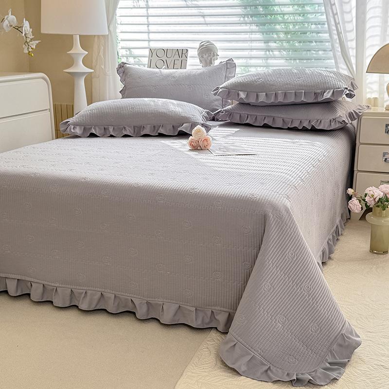 Solid color padded bed cover single piece four-season universal tatami bed sheet three-piece set padded cotton seam non-slip thickened kang cover