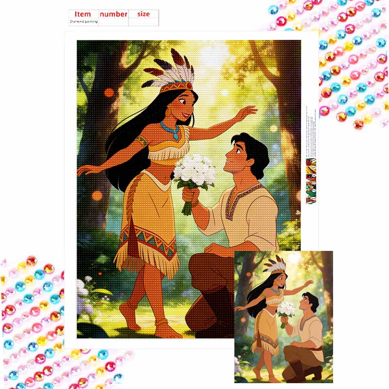Disney diamond painting handmade diy flat 5D Pocahontas and John Smith romantic forest love painting art home decoration Round 20x30cm