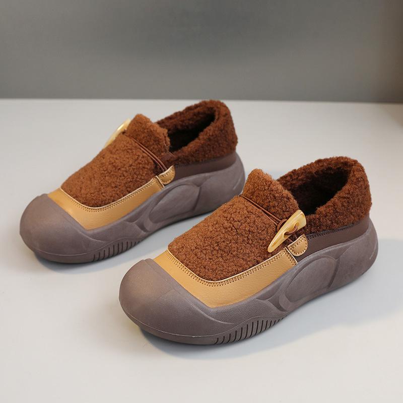 Winter Pelzschuhe für Damen Lässige Slipper Warme Sneaker Komfort Plus Plüsch Loafer Mama Gewärmte Gefütterte Schuhe