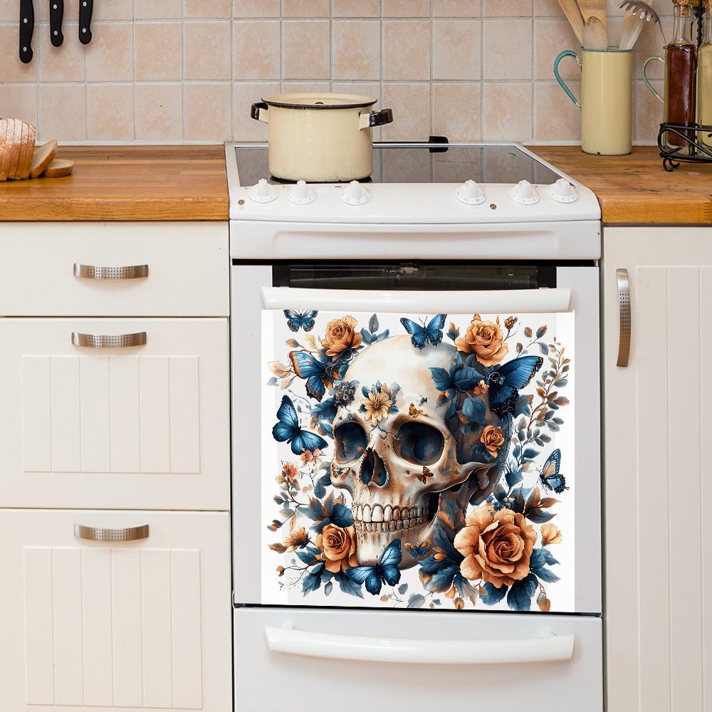 Smiling Skull Halloween With Flower Butterfly Stickers For Lounge Area Decor