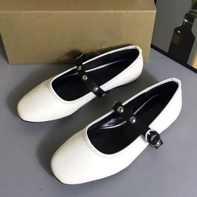 Woman Faux Leather Ballet Flats Autumn Chic Studded Strap Buckle Single Shoes Female Soft Designer Mary Jane Shoes