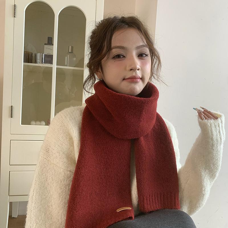 New solid color imitation cashmere scarf women's winter thickened warm versatile advanced sense age reduction cold scarf tide