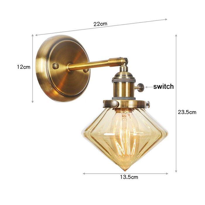 Vintage Brass Switch Wall Sconces, Amber Clear or White Glass Shade Wall Lights,Gold Bathroom Vanity Light Fixtures