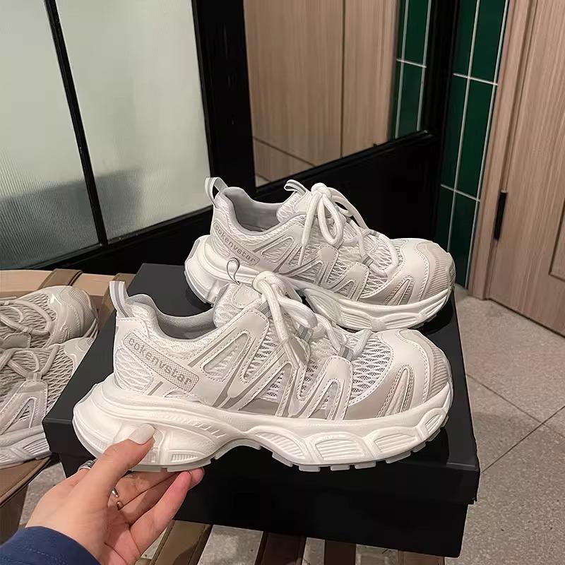 Cowhide Version~ 5.5CM Light Shock Absorption Thick Sole 2025 Summer New Casual Breathable Mesh Sports Dad Shoes