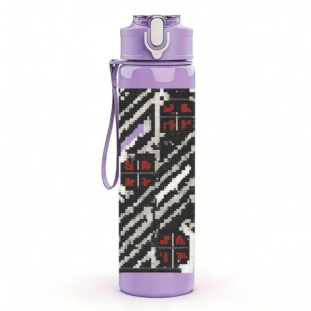 1PC Vintage Stamp Line Texture 750ml Color Plastic Sports Water Bottle Leakproof Flip Straw Lid For Sports Office Home Use
