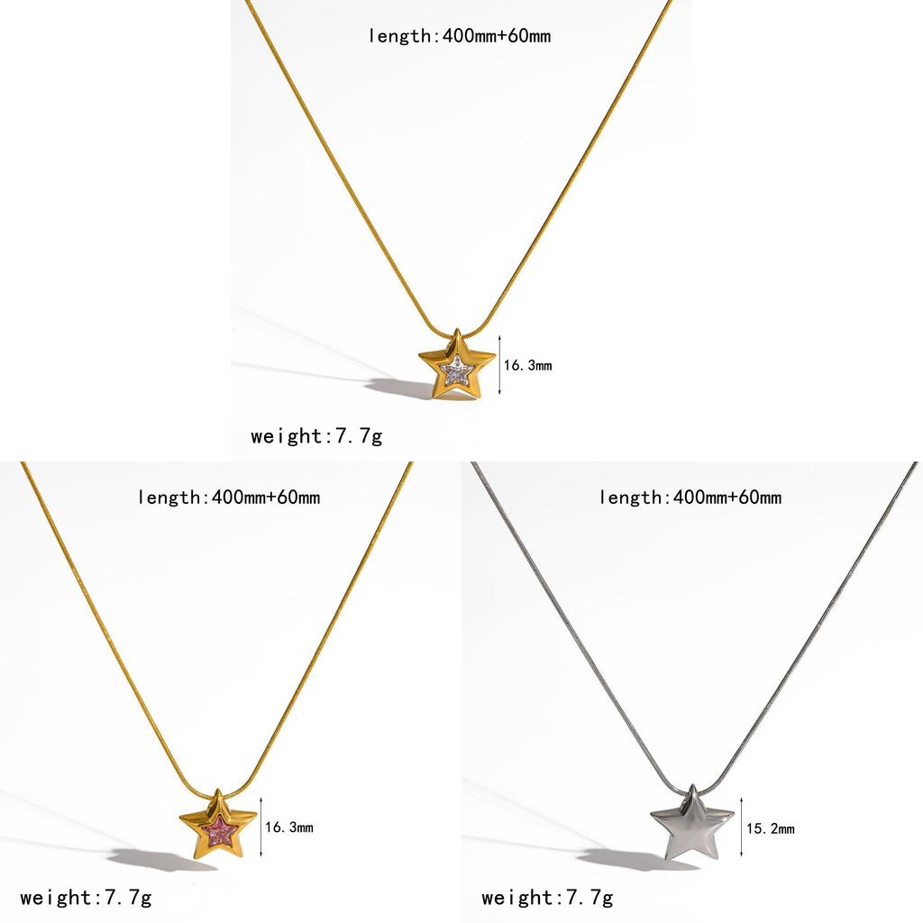 Fivepointed Star Zircon Necklace With Stainless Steel Chain For Daily Wear Women