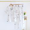 Summer New Three-piece Women's Pajamas Set 100% Cotton Crepe Short-sleeved + Shorts + Trousers Thin Women's