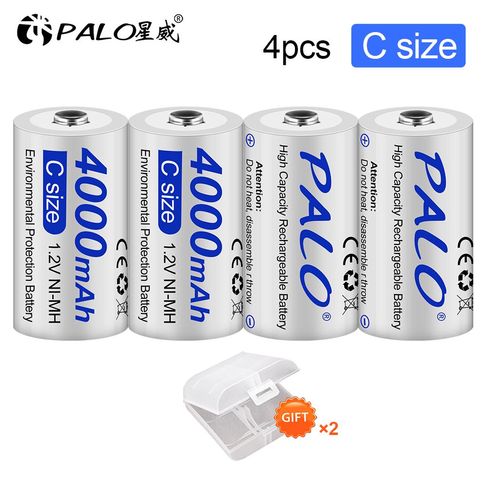 PALO Wiederaufladbarer Akku der Größe C, 4000 mAh, LR14, Typ C, 1,2 V, NI-MH, wiederaufladbarer C-Akku für Taschenlampen, Gasherde
