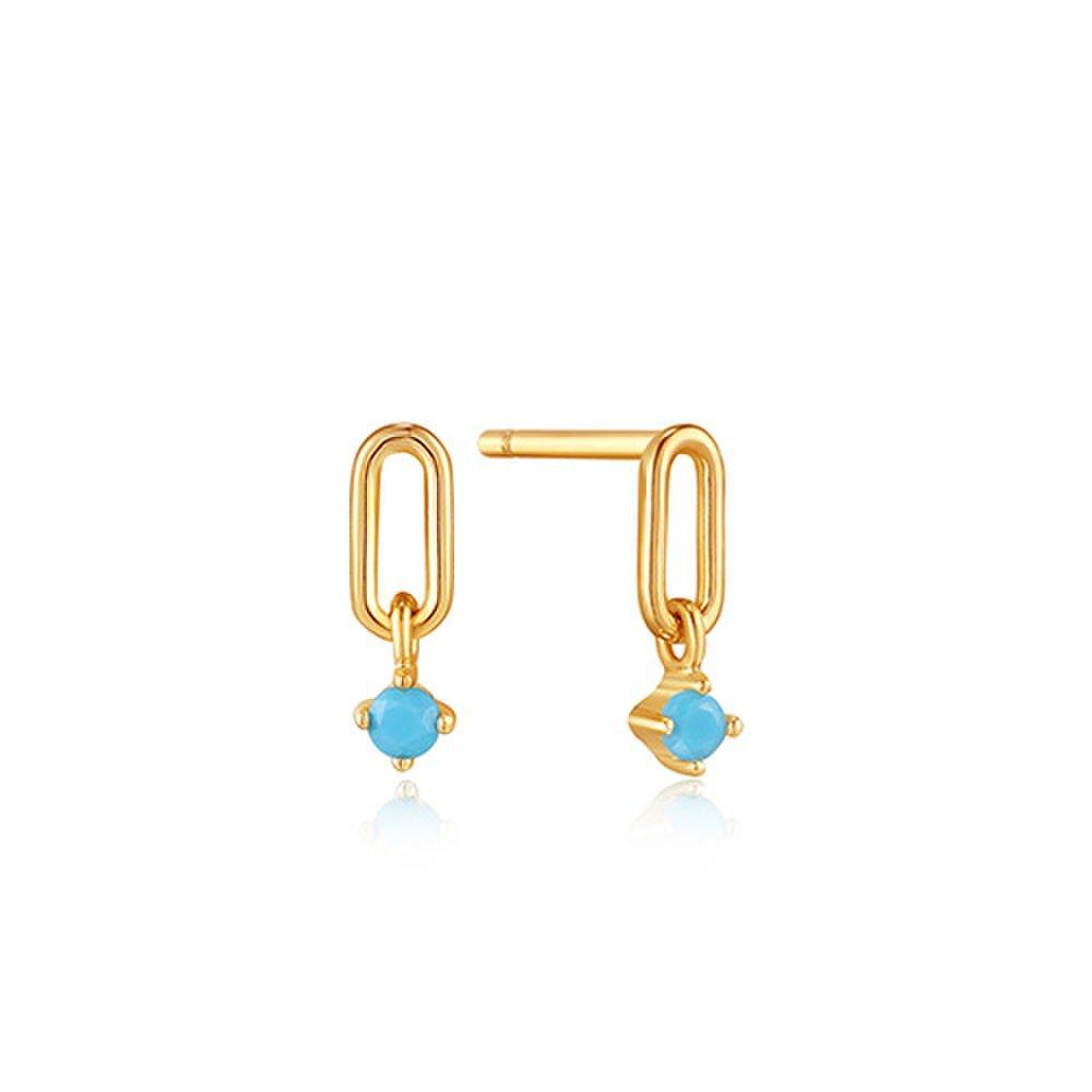 Linked Drop Turquoise Stud 925 Silver Earrings E033-02G