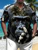 Gorilla-Print Übergrößen Kurzarmhemd, Herren Sommer Freizeit Hemd mit Aufdruck, Modische Herrenbekleidung in Übergröße, ÜBERGRÖSSE