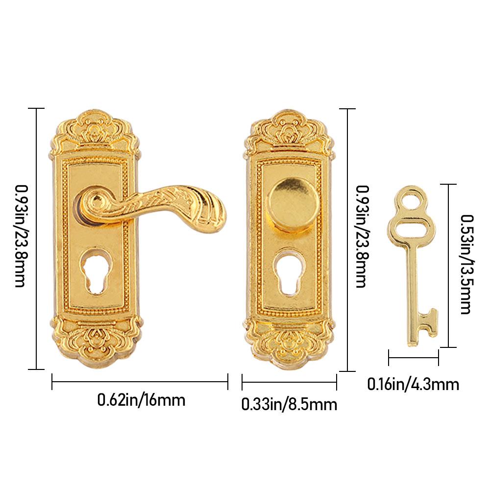 Style Keyhole Plate Dollhouse Lock Key Set Miniature Door Handles Brass Knobs Mini Furniture Pull