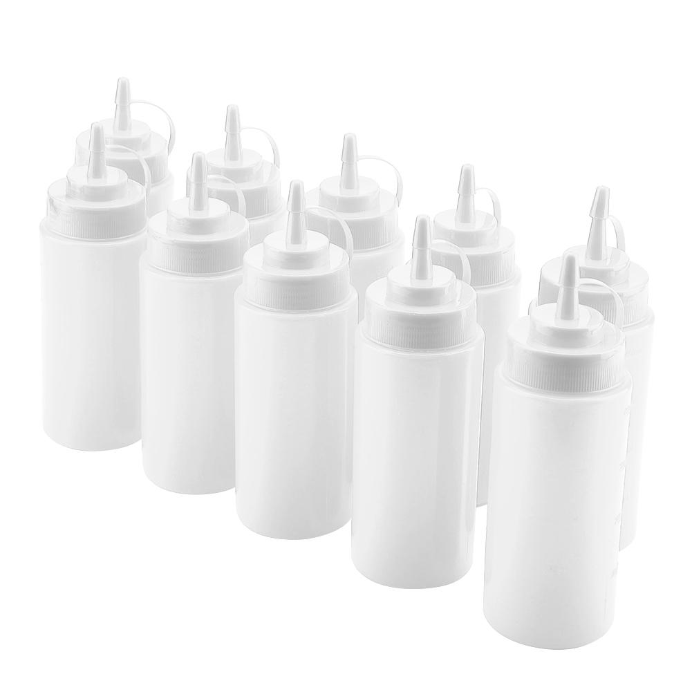 460ml 10pcs Set Plastic Condiment Dispenser for Sauce Oil Cream Vineger (White)