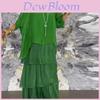Polyester Chiffon Batwing Sleeve Long Dress With Ruffle And Loose Waist For Spring Fashion