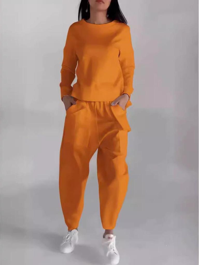 2024 Fall Trendy Lace-Up Multi-Pocket Solid Color Casual Sports Pants Set