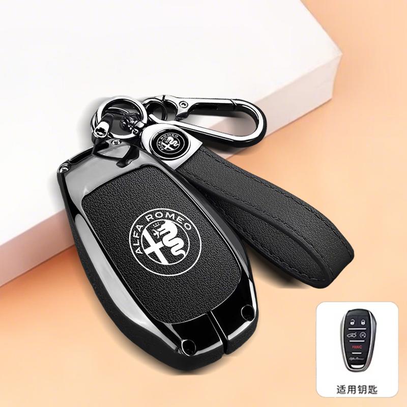 Custodia Protettiva Portachiavi Auto in Lega di Zinco a 5 Pulsanti Supporto Guscio Portachiavi per Alfa Romeo Stelvio Giulia 2017-2024 4C Spider