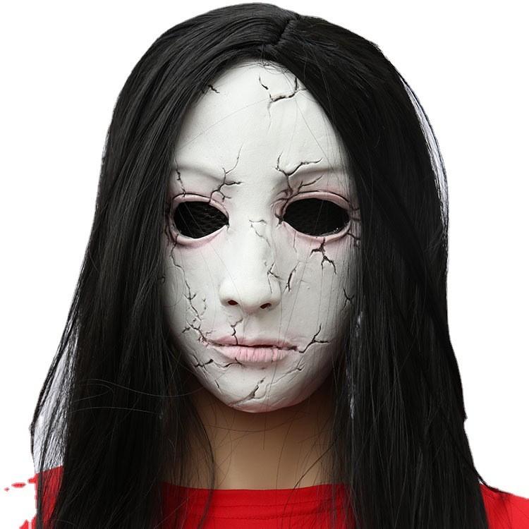 Horror Long Hair Ghost Latex Mask For Halloween And Escape Room Fun