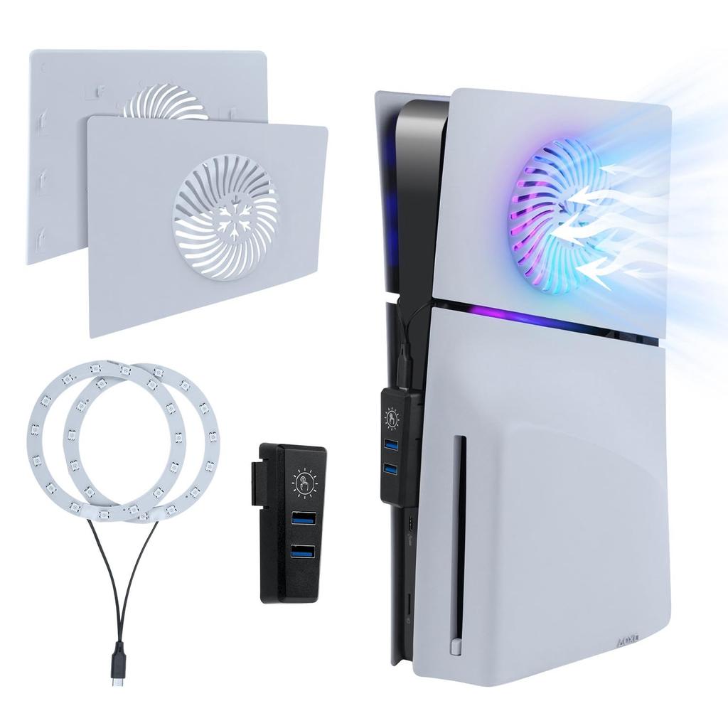 Mcbazel RGB Replacement Faceplate for New PS5 USB Hub Set with Cooling Heat Dissipation Compatible with Disc and Digital Not Compatible with PS5 Pro