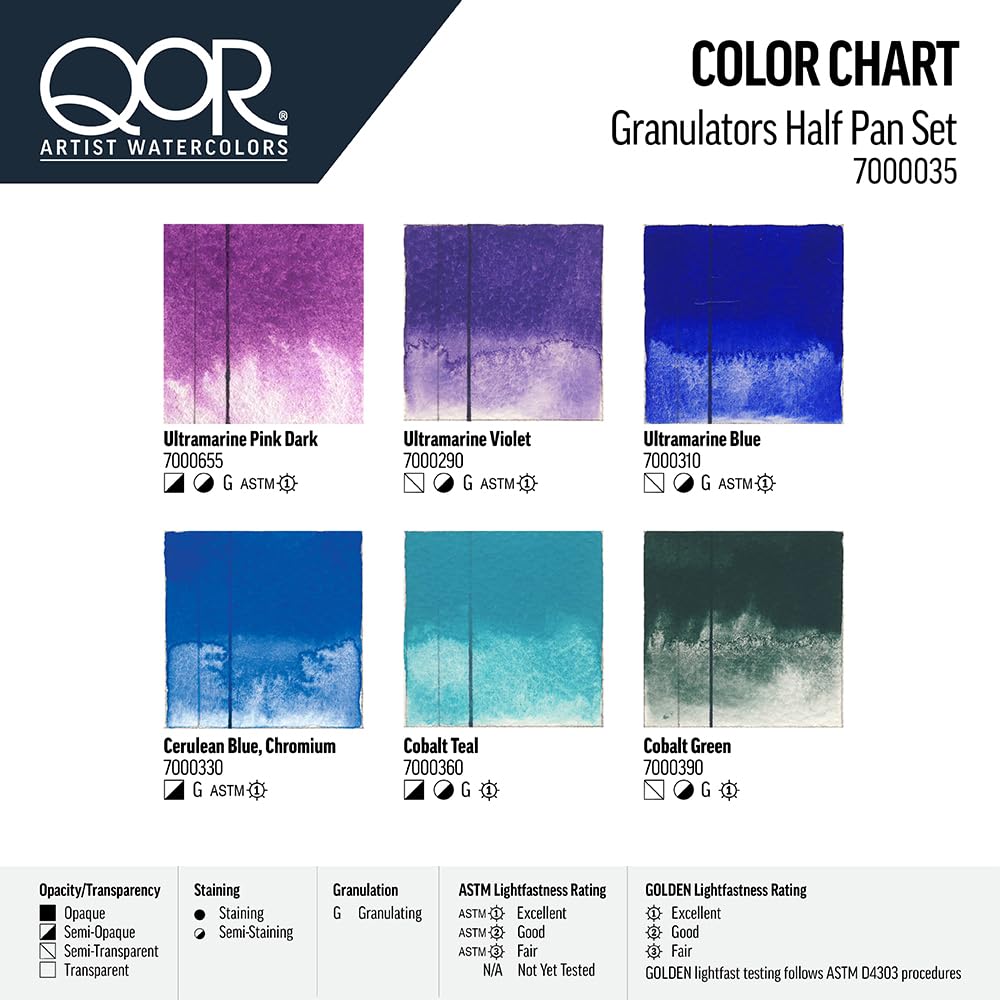 Golden QOR Watercolor 0035 Half Pan Granulators 6-Color Set 13300035