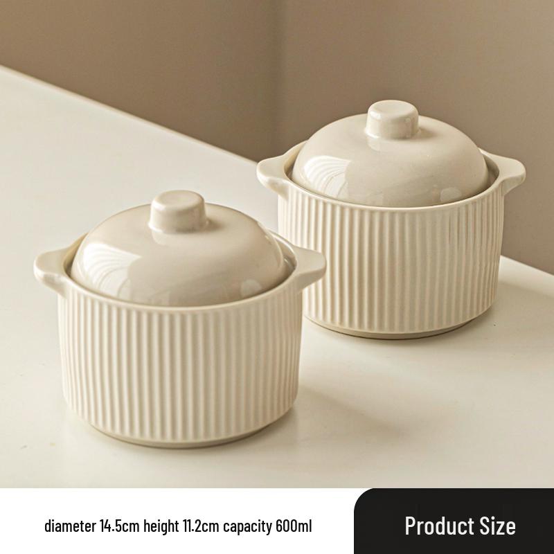 Ceramic Double Boiler Stew and Egg Custard Pot with Lid