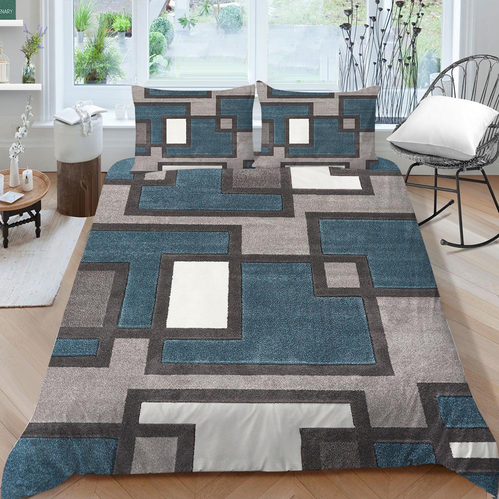 3D Family Bedding Single Double Bed Full Size Vintage Graphic Printed Bedding Geometric Pattern Pillowcase and Quilt Cover Washable Home Decoration