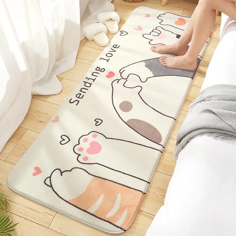 Long Floor Mat Bedside Rug Super Soft and Comfortable Lamb Velvet Foot Mat Non-Slip Absorbent Bathroom Door Mat Bedroom Carpet