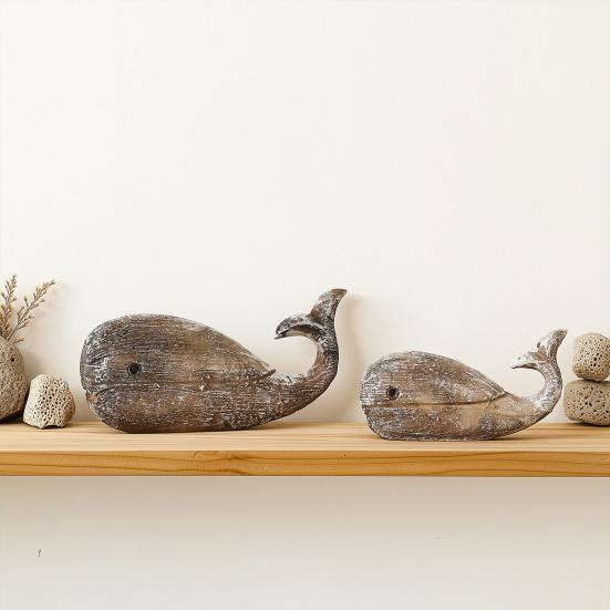 Rustic Resin Whale Statue, Ocean Coastal Whale Sculpture, Nautical Farmhouse Tabletop Sea Animal Figurine for Home Shelf, Desk Decor