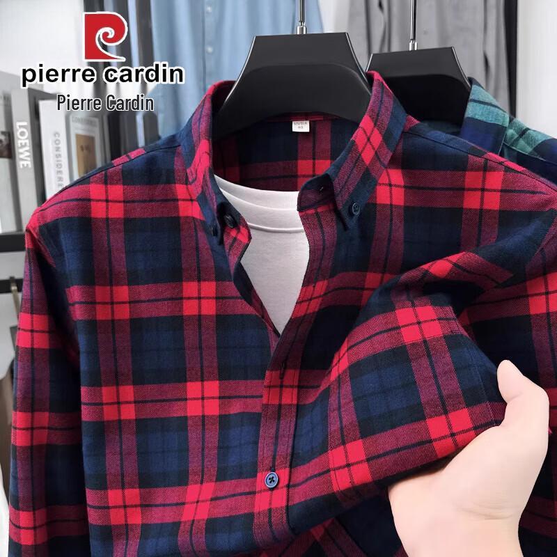Pierre Cardin Men s 100% Cotton Long Sleeve Plaid Casual Shirt 41