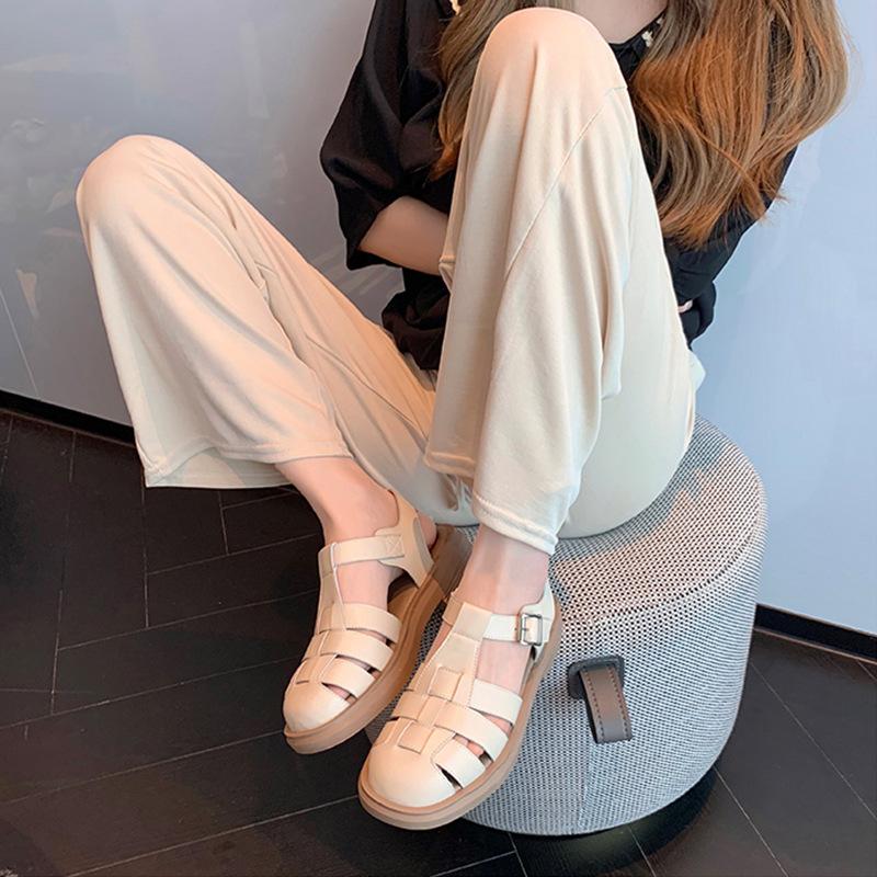 Grape mother Studiolee new summer soft-soled bag head drag thick heel thick sole retro flat Roman sandals women