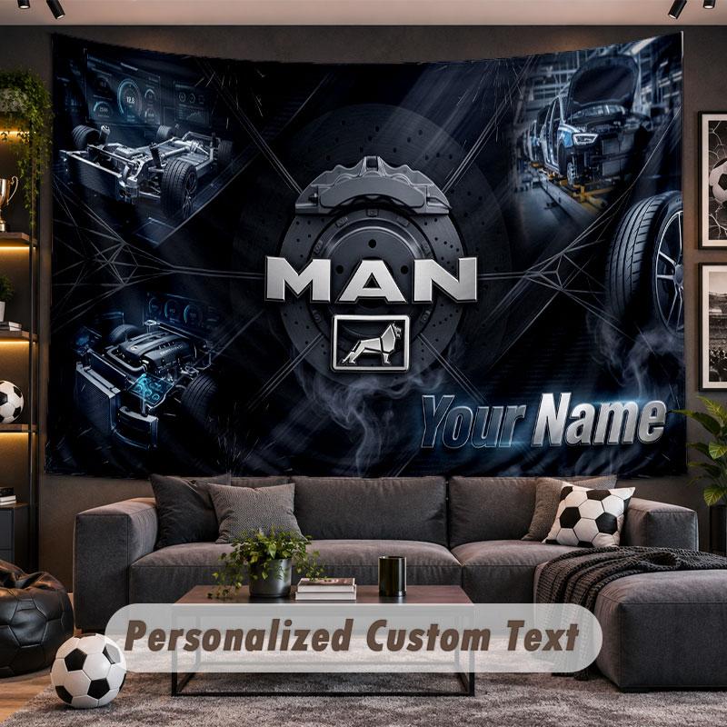 Wall Hanging Tapestry Custom NameMAN Truck Pattern Personalized Printed Fabric Wall Decor