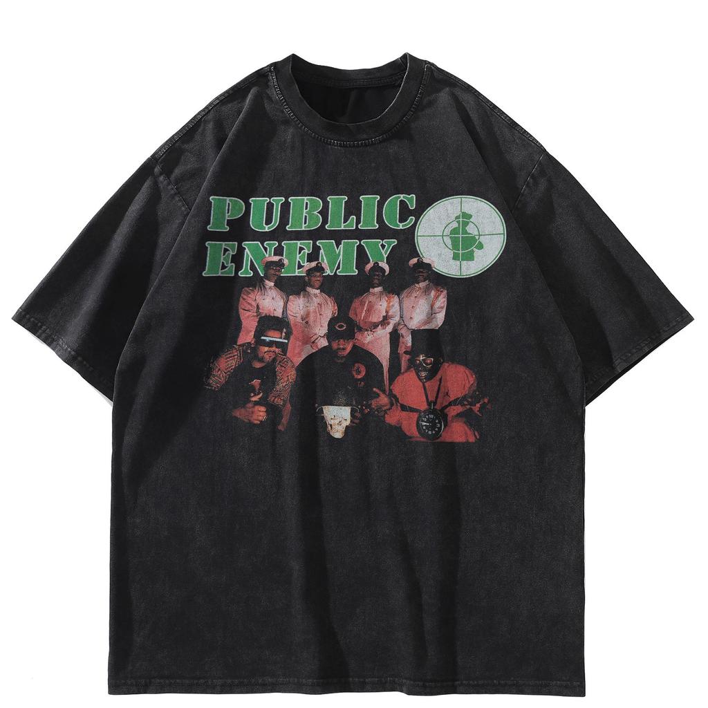Streetwearové grafické černé bavlněné unisex tričko PUBLIC ENEMY letní tričko s krátkým rukávem
