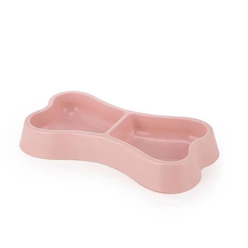 Plastic Pet Double Bowls for Cats Dogs 2-in-1 Food Water Feeder Non-Slip Durable Feeding Bowl