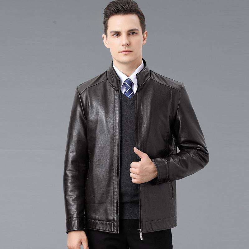 Autumn and Winter Fur All-in-one Genuine Leather Jacket Casual Business Men Middle-aged Dad Wear Stand-up Collar Plus Velvet Men's Jacket