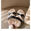 Lazy person with Velcro second uncle thick-soled leather fluffy slippers women wear autumn and winter models