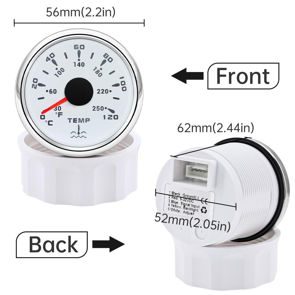 2" 52mm Water Temperature Gauge 0~120℃ with 7 Color Backlight Water Temp Sensor 1/8NPT 3/8NPT M14 M16 for Marine Car Boat RV