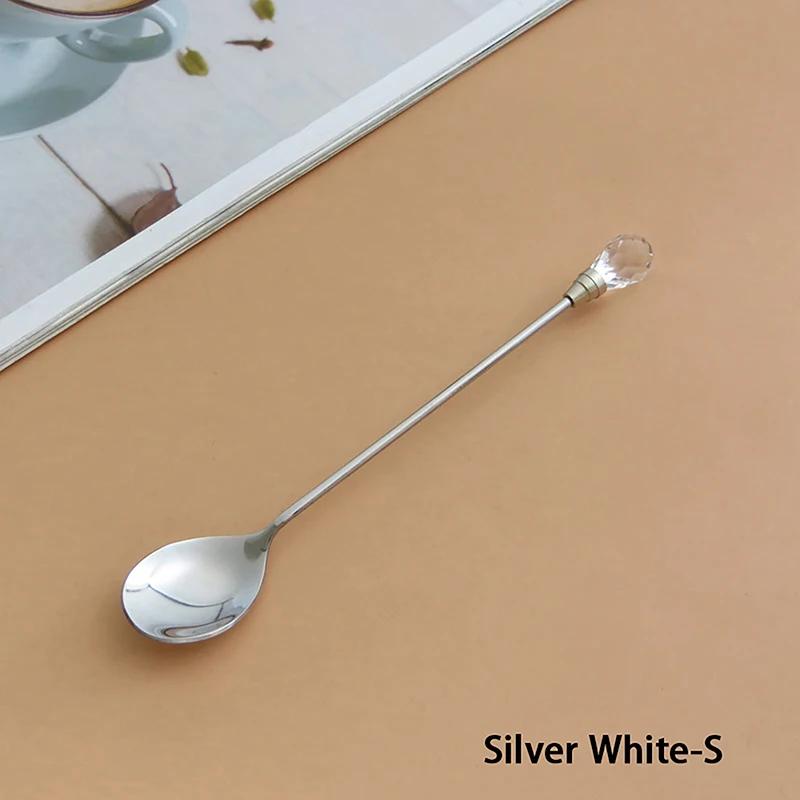 1 Stück Kristalllöffel-Set Langer Griff Teelöffel 430 Edelstahl Diamant Eis Löffel Perfekt für Dessert Eis Kaffee Cocktail