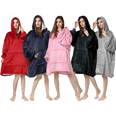 Women's Winter Warm Home Hoodie New Pajamas Nightgowns With Pocket for Female Solid Color Fleece Homewear Soft Housecoat Plus Size