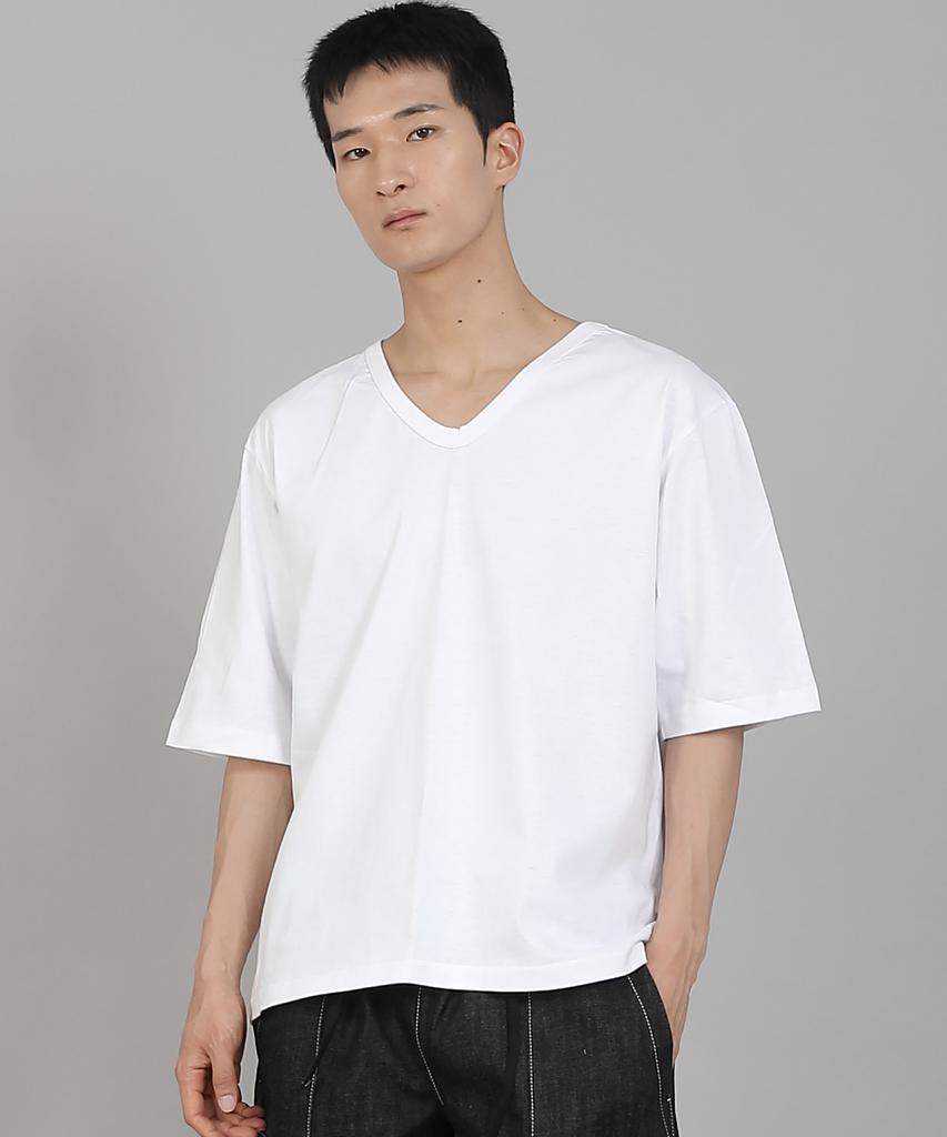 Seinteukeulu Plain V-Neck Half-Sleeve T-Shirt Vhr-895 White