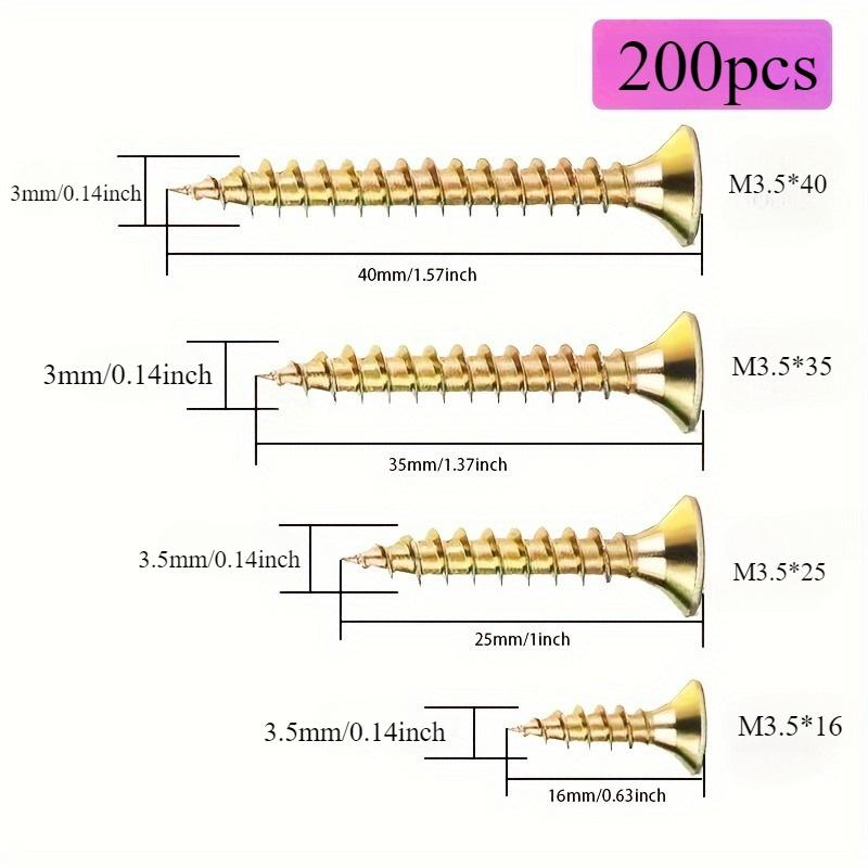 Self-Tapping Screws Class 8.8 - Flat Head, Fully Threaded for Wood - Self-Locking 3.5 mm Diameter by 16/20/25/30 mm Length