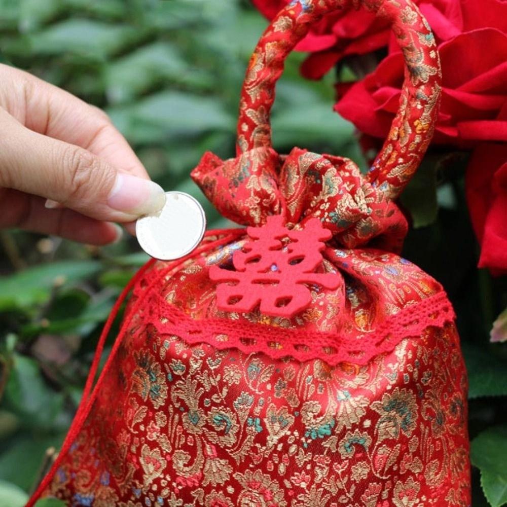 Chinese Style Flower Drawstring Bag Candy Storage Festive Sugar Bag Canvas Tassel Handbag Party