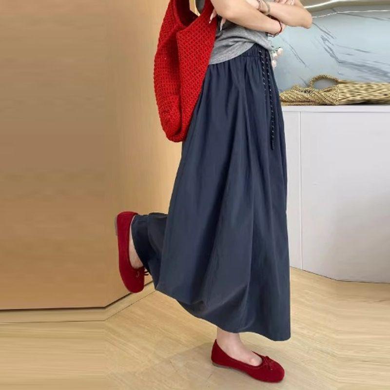 Retro Artsy plus Size Lace up Pocket Quick-Drying High Waist A- line Pumpkin Skirt Balloon Skirt Yamamoto Parka Skirt for Women