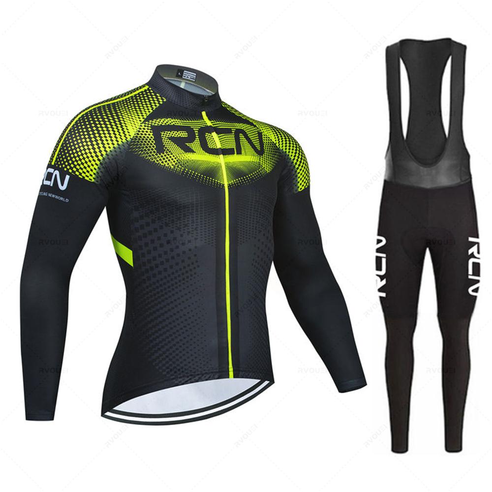 RCN Mens Autumn Long Sleeve New Racing MTB Spring Long Cycling Jersey Set Bike Cycling Bicycle Clothing Uniform Ropa Ciclismo