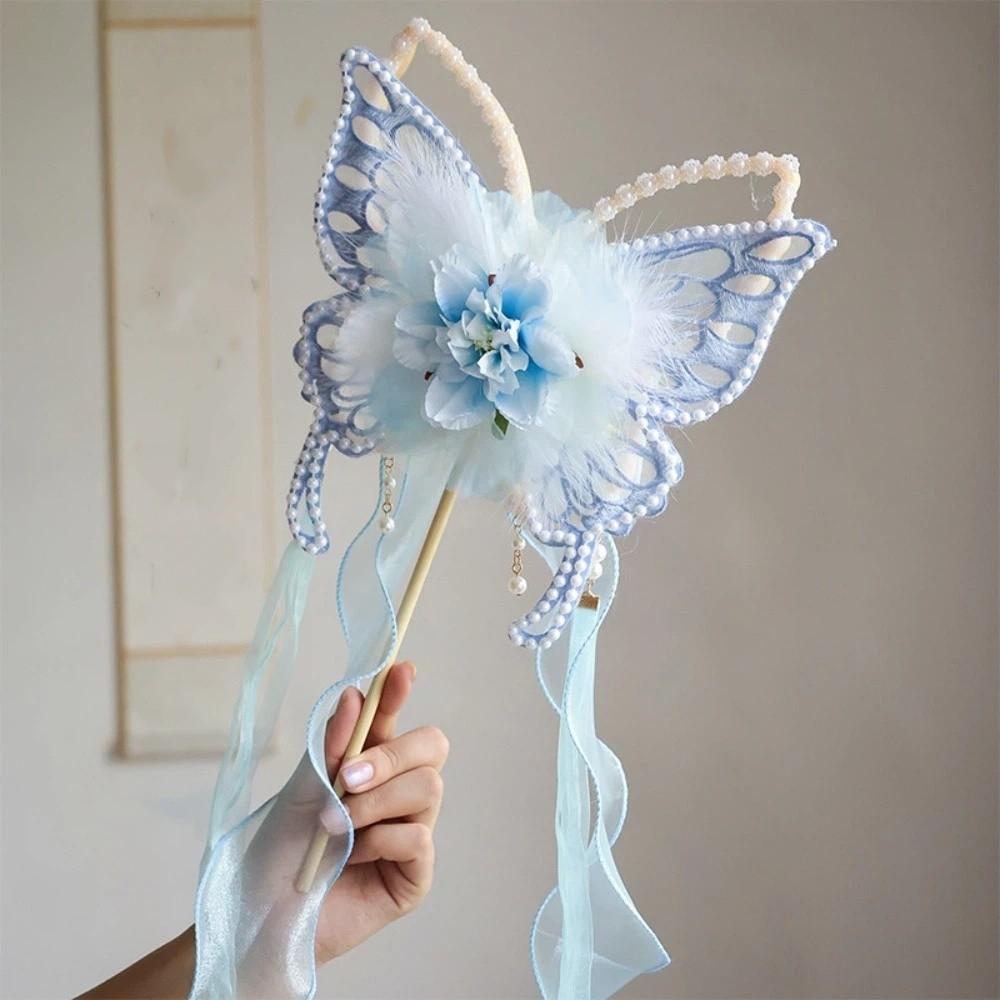 Китайский стиль Ретро Веер-бабочка Традиционный ручной веер Художественный веер Веер феи Культурные мероприятия синий