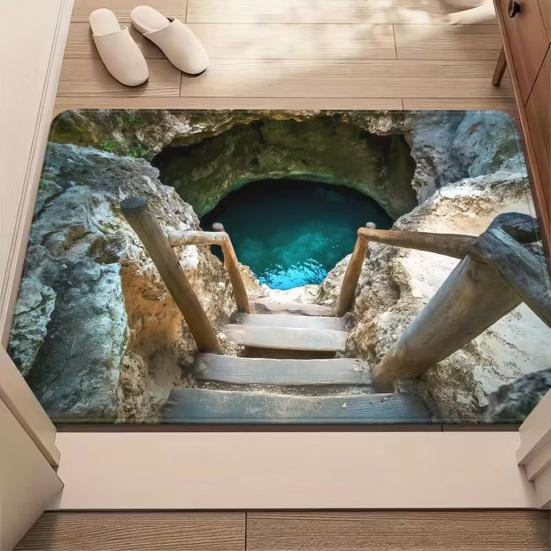 3D Dírkový koberec Realistická bezedná jáma Podložka na podlahu Zábavný koberec s optickou iluzí s protiskluzovou podložkou pro vstupní prostor obývací pokoj koupelnu