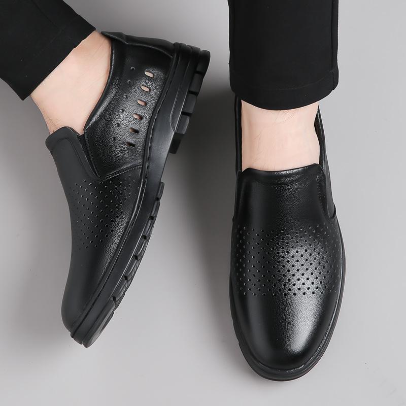Summer breathable men's shoes business casual hollow leather shoes men's British first-layer cowhide shoes