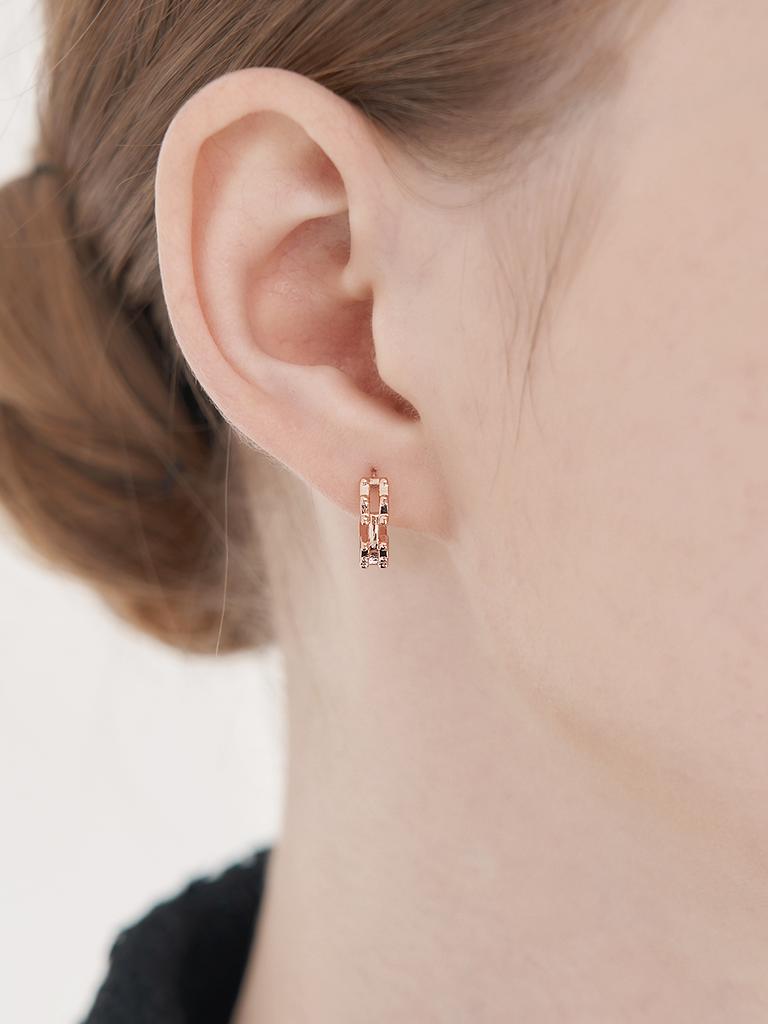 Ellejewelry 14K Goldpin Simple Two Square One-Touch Earrings Elgpee553