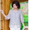 Ronghua Mother's Day Summer Jacquard 3/4 Sleeve Faux Two-Piece T-Shirt